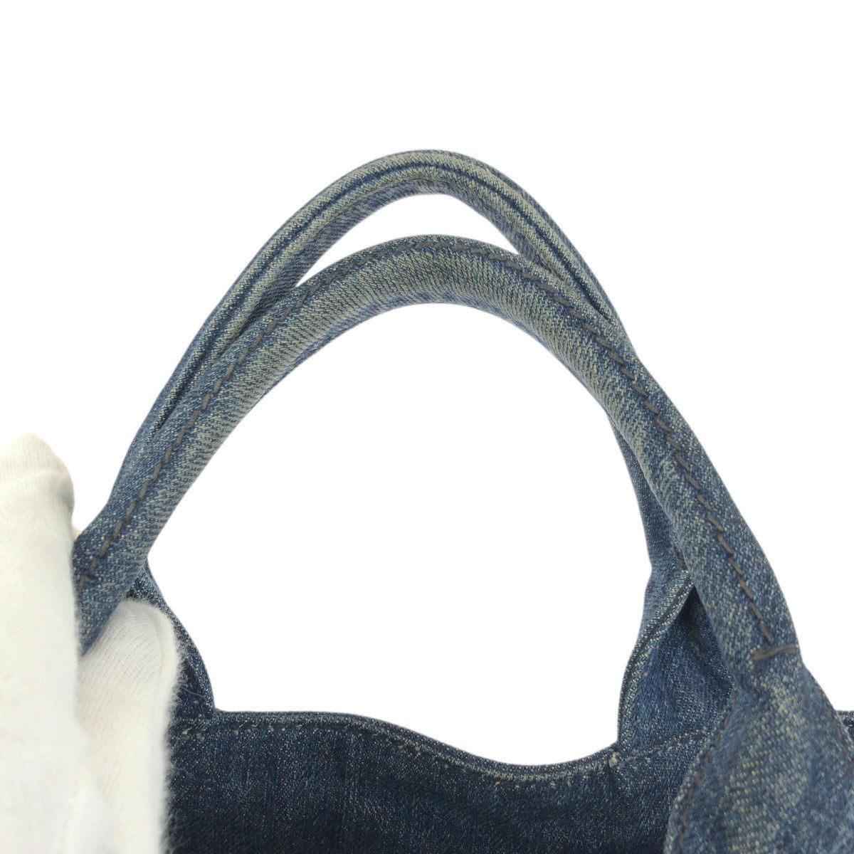 23663
PRADA プラダ カナパ 三角ロゴプレート ブルー シルバー金具 デニム / ラインストーン トートバッグ ハンドバッグ レディース ABP49