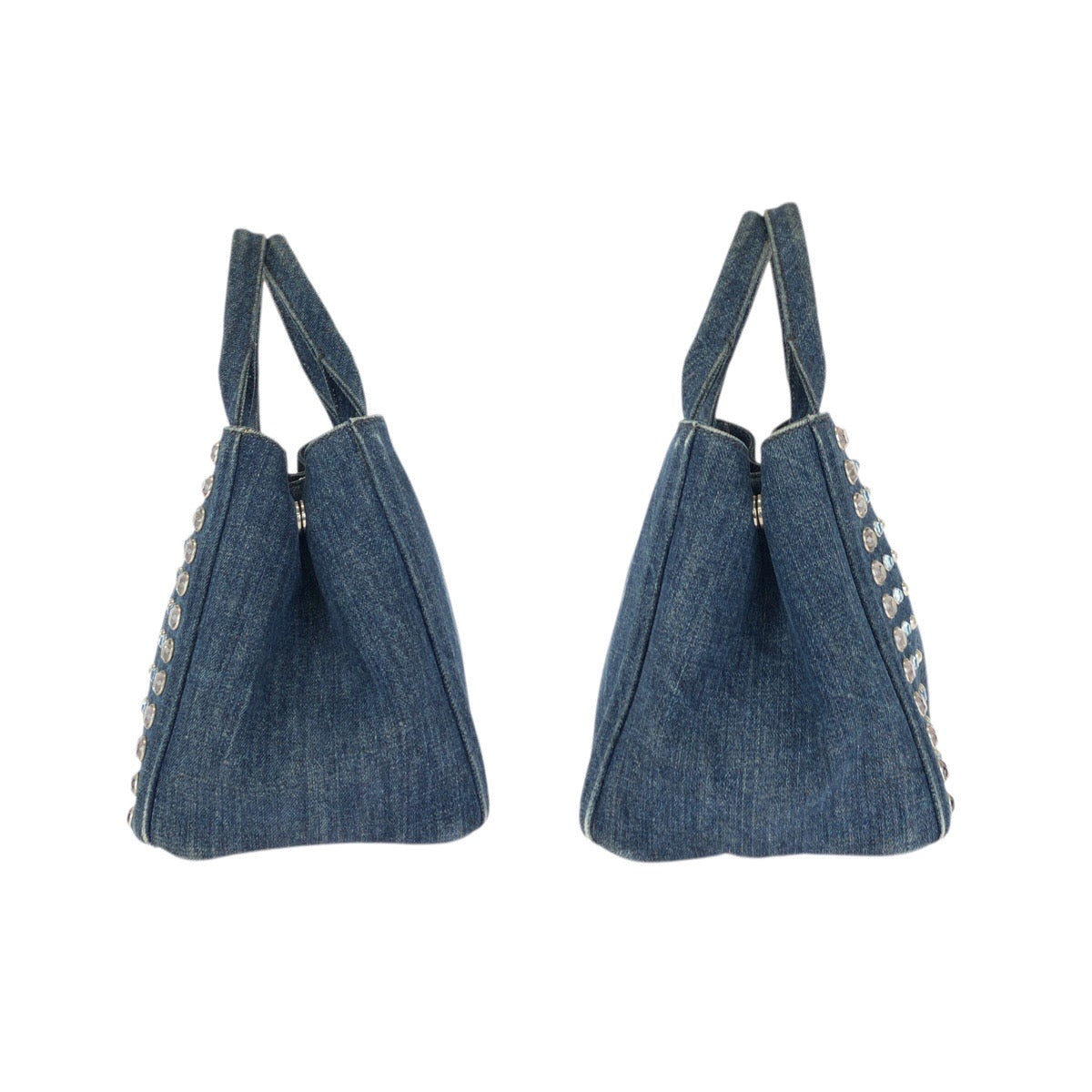23663
PRADA プラダ カナパ 三角ロゴプレート ブルー シルバー金具 デニム / ラインストーン トートバッグ ハンドバッグ レディース ABP49