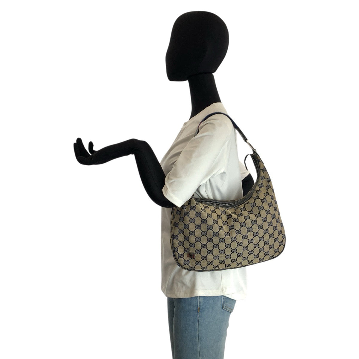 23664
GUCCI グッチ シェリーライン ネイビー シルバー金具 GGキャンバス 145757 ホーボー ショルダーバッグ レディース ABP37