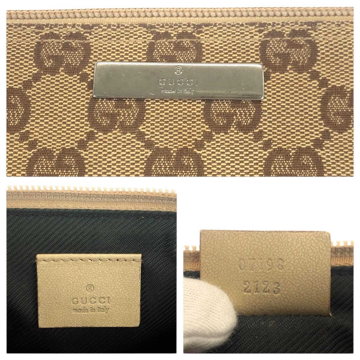 23668
GUCCI グッチ ベージュ シルバー金具 GGキャンバス / レザー 07198 ハンドバッグ アクセサリーポーチ レディース AB21