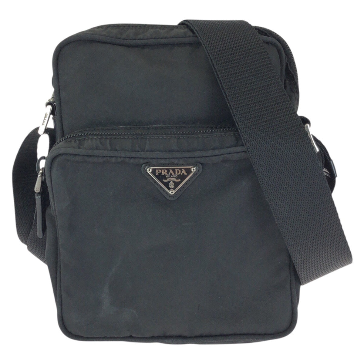 23669
PRADA プラダ テスート 三角ロゴプレート ブラック 黒 シルバー金具 ナイロン ショルダーバッグ ポシェット レディース AB21