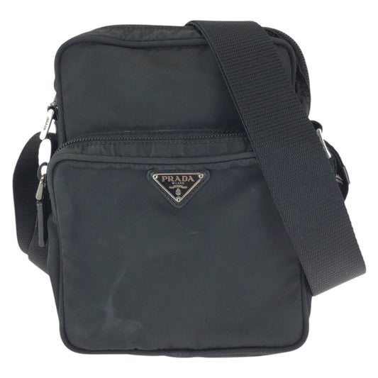 23669
PRADA プラダ テスート 三角ロゴプレート ブラック 黒 シルバー金具 ナイロン ショルダーバッグ ポシェット レディース AB21
