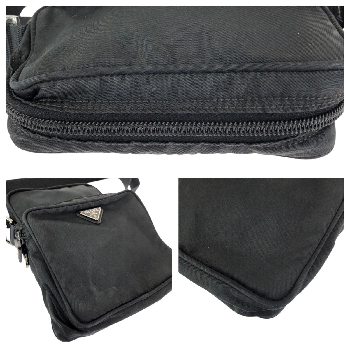 23669
PRADA プラダ テスート 三角ロゴプレート ブラック 黒 シルバー金具 ナイロン ショルダーバッグ ポシェット レディース AB21