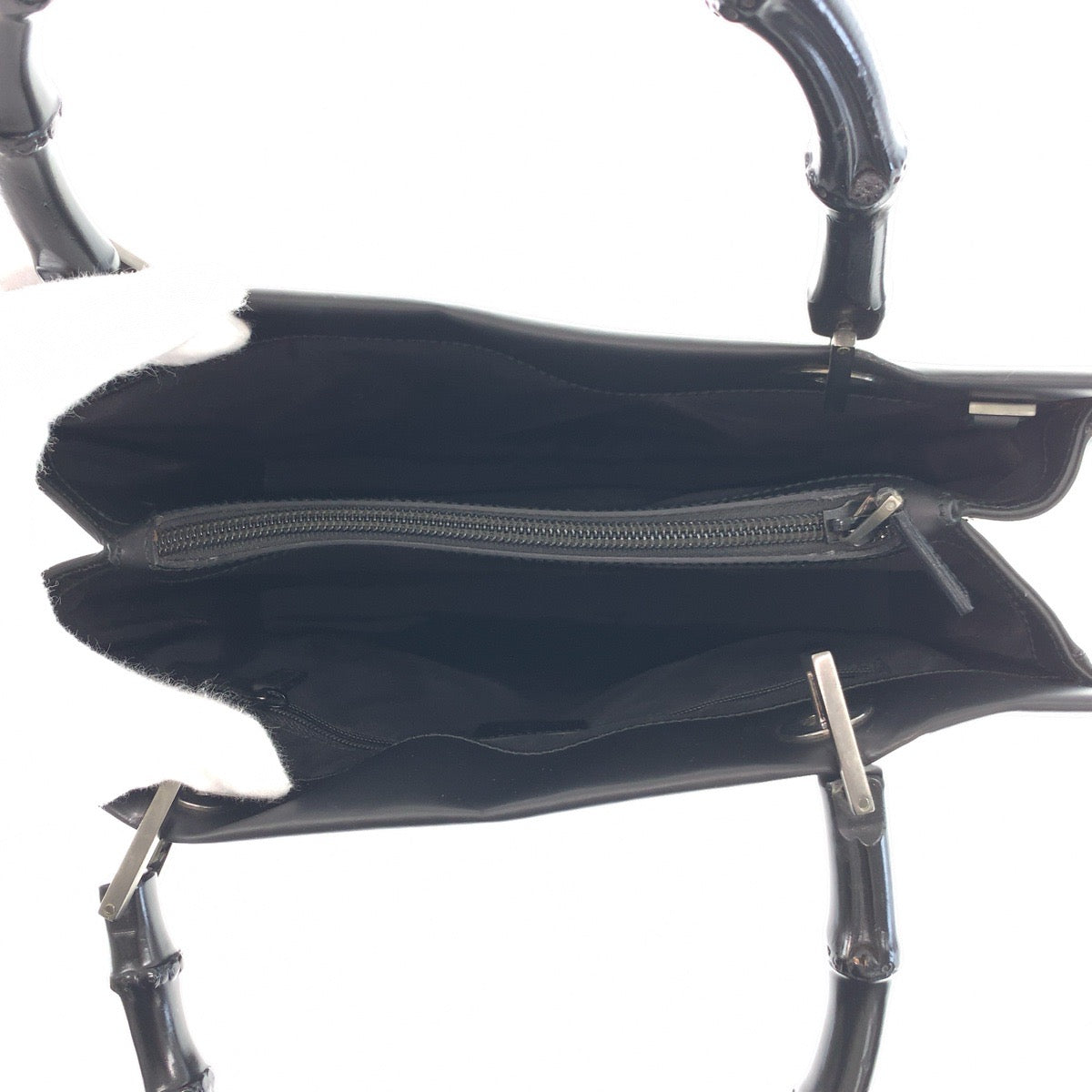 23670
GUCCI グッチ バンブー ブラック 黒 シルバー金具 レザー 002 1016 ハンドバッグ トートバッグ レディース ABP37