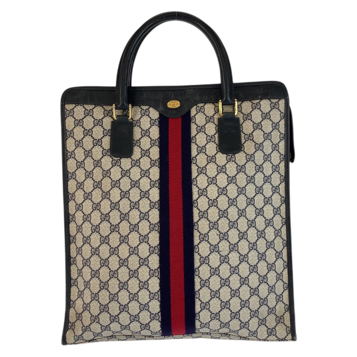 23675
GUCCI グッチ ヴィンテージ シェリーライン グレー ネイビー ゴールド金具 GGスプリームキャンバス / レザー 010 378 トートバッグ ハンドバッグ レディース AB28