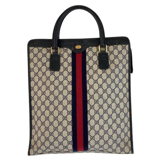 23675
GUCCI グッチ ヴィンテージ シェリーライン グレー ネイビー ゴールド金具 GGスプリームキャンバス / レザー 010 378 トートバッグ ハンドバッグ レディース AB28
