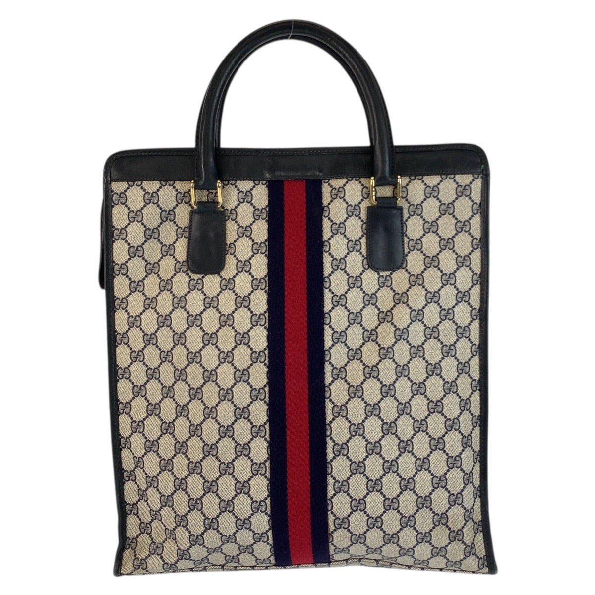 23675
GUCCI グッチ ヴィンテージ シェリーライン グレー ネイビー ゴールド金具 GGスプリームキャンバス / レザー 010 378 トートバッグ ハンドバッグ レディース AB28