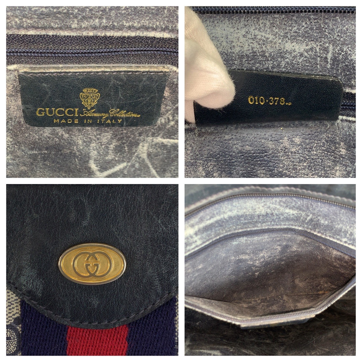 23675
GUCCI グッチ ヴィンテージ シェリーライン グレー ネイビー ゴールド金具 GGスプリームキャンバス / レザー 010 378 トートバッグ ハンドバッグ レディース AB28