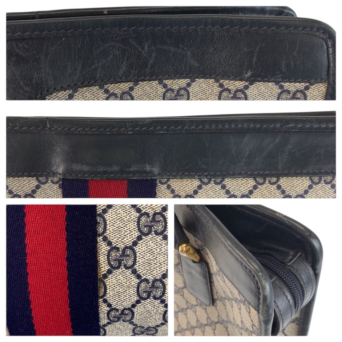 23675
GUCCI グッチ ヴィンテージ シェリーライン グレー ネイビー ゴールド金具 GGスプリームキャンバス / レザー 010 378 トートバッグ ハンドバッグ レディース AB28