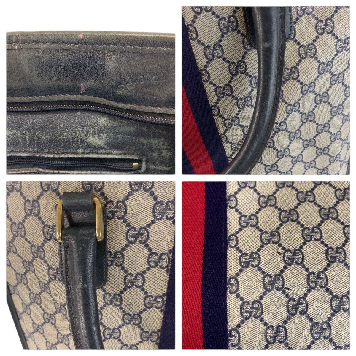 23675
GUCCI グッチ ヴィンテージ シェリーライン グレー ネイビー ゴールド金具 GGスプリームキャンバス / レザー 010 378 トートバッグ ハンドバッグ レディース AB28