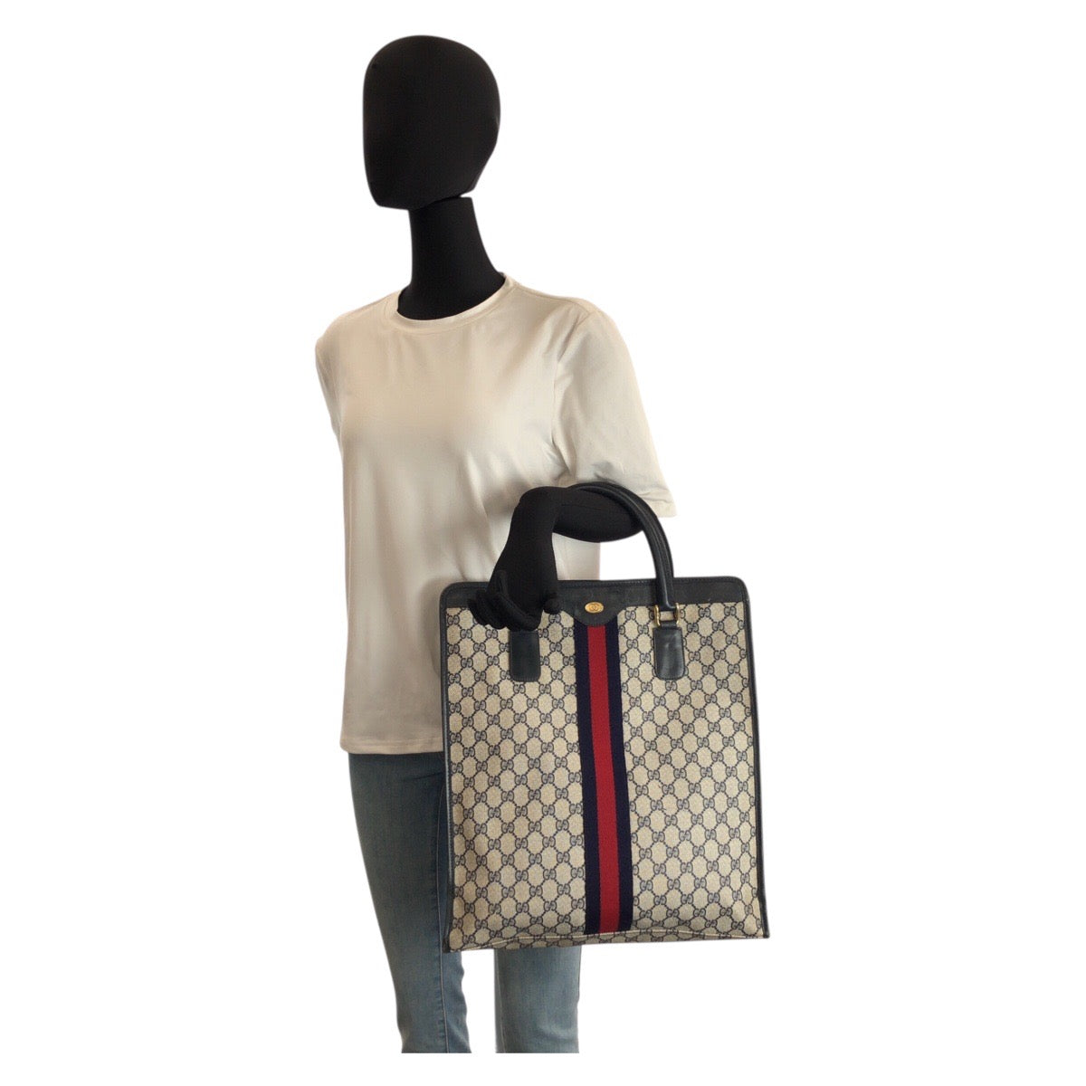 23675
GUCCI グッチ ヴィンテージ シェリーライン グレー ネイビー ゴールド金具 GGスプリームキャンバス / レザー 010 378 トートバッグ ハンドバッグ レディース AB28