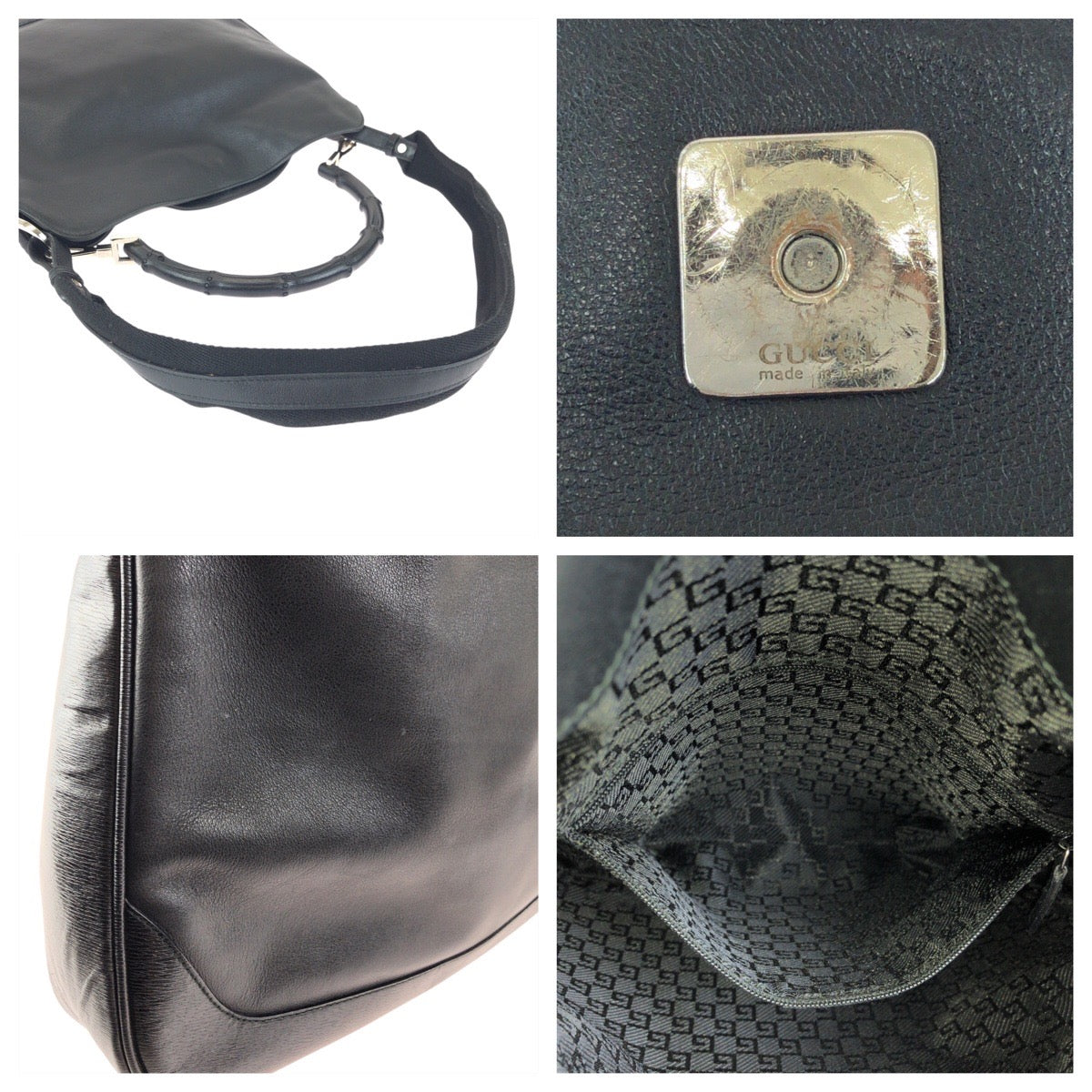 23679
GUCCI グッチ バンブー ブラック 黒 シルバー金具 レザー 001 4095 ハンドバッグ ショルダーバッグ 2WAY レディース ABP37