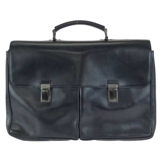 23681
PRADA プラダ ブラック 黒 ガンメタ金具 レザー ビジネスバッグ ブリーフケース メンズ ABP49