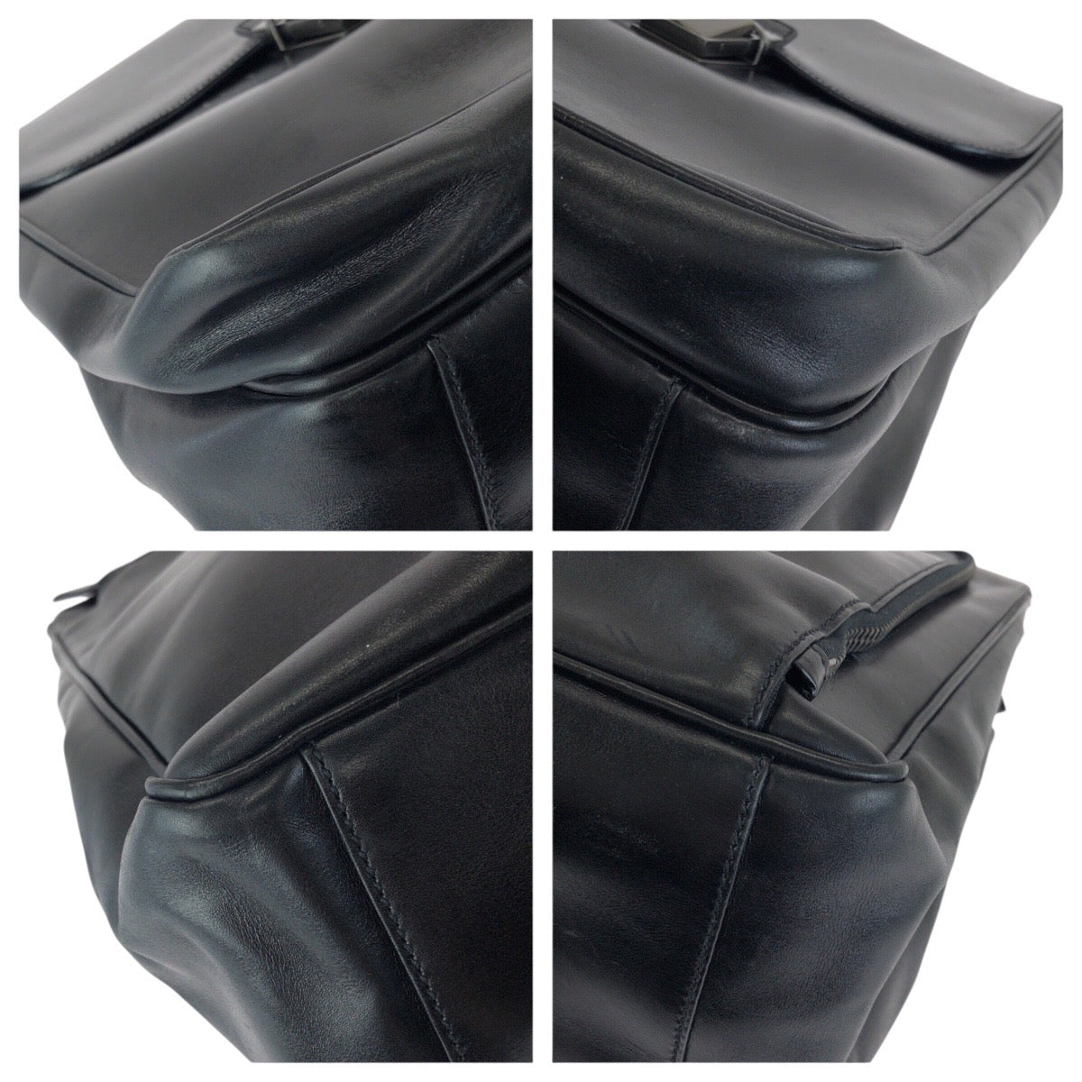 23681
PRADA プラダ ブラック 黒 ガンメタ金具 レザー ビジネスバッグ ブリーフケース メンズ ABP49