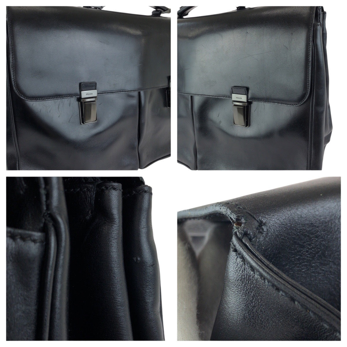 23681
PRADA プラダ ブラック 黒 ガンメタ金具 レザー ビジネスバッグ ブリーフケース メンズ ABP49