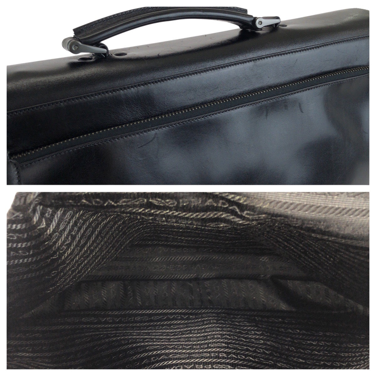 23681
PRADA プラダ ブラック 黒 ガンメタ金具 レザー ビジネスバッグ ブリーフケース メンズ ABP49