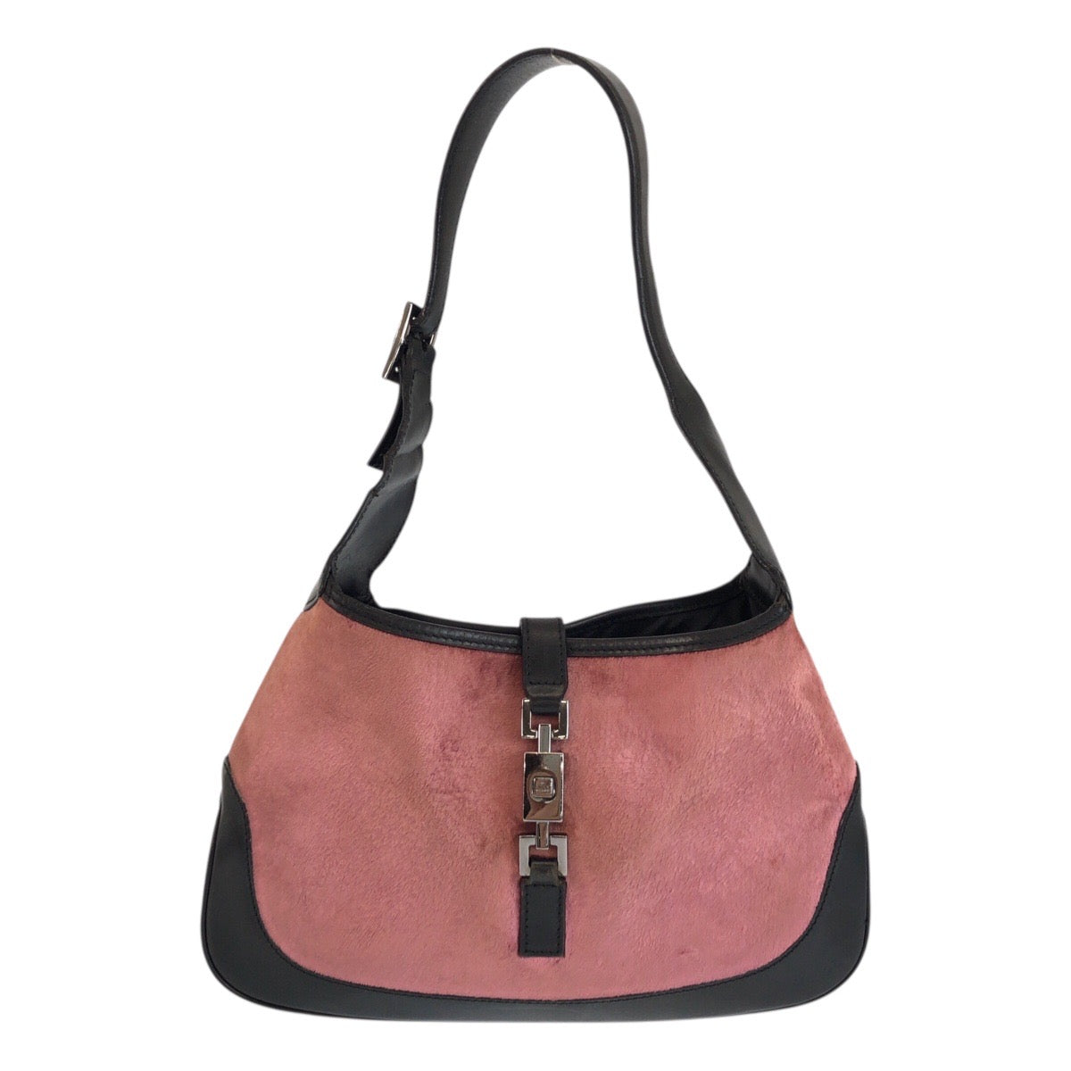 23682
GUCCI グッチ ジャッキー ピンク ブラック シルバー金具 ベロア / レザー 001 3735 ショルダーバッグ ハンドバッグ レディース AB37