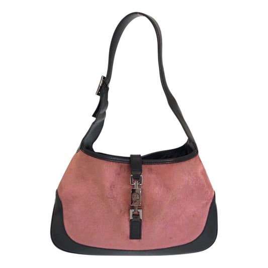 23682
GUCCI グッチ ジャッキー ピンク ブラック シルバー金具 ベロア / レザー 001 3735 ショルダーバッグ ハンドバッグ レディース AB37