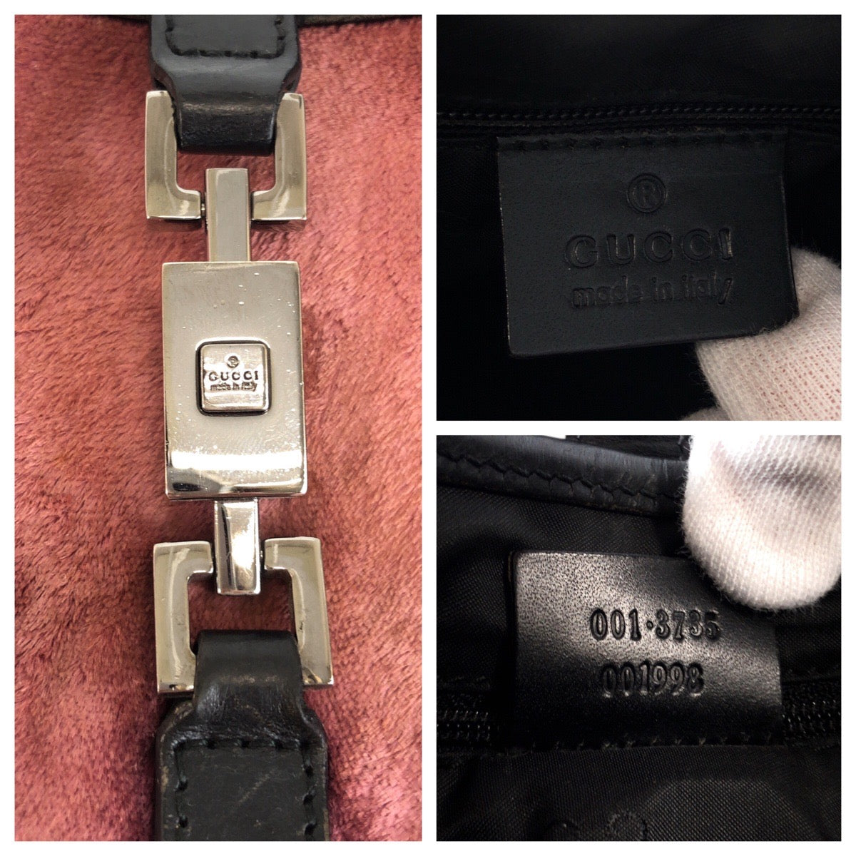 23682
GUCCI グッチ ジャッキー ピンク ブラック シルバー金具 ベロア / レザー 001 3735 ショルダーバッグ ハンドバッグ レディース AB37