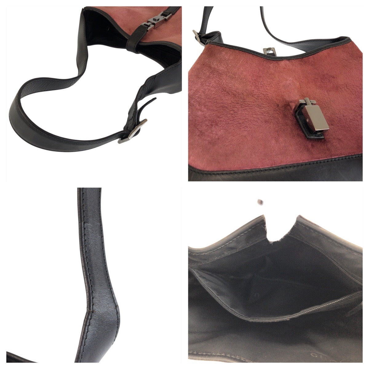 23682
GUCCI グッチ ジャッキー ピンク ブラック シルバー金具 ベロア / レザー 001 3735 ショルダーバッグ ハンドバッグ レディース AB37