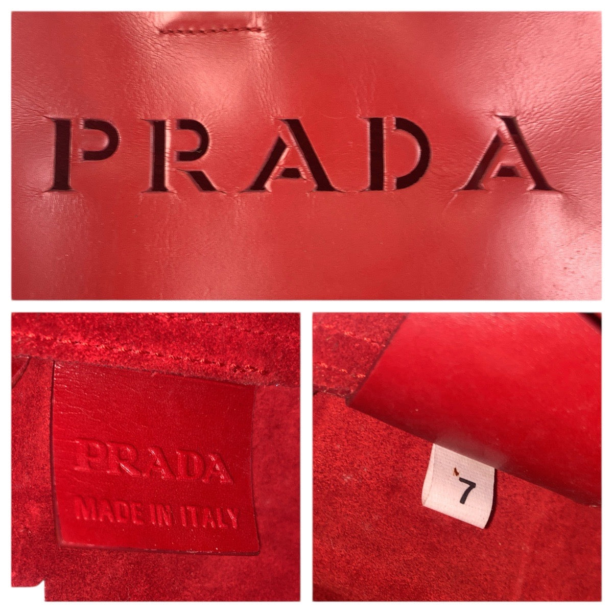 23683
PRADA プラダ パンチング レッド レザー / スウェード トートバッグ ショルダーバッグ レディース AB28