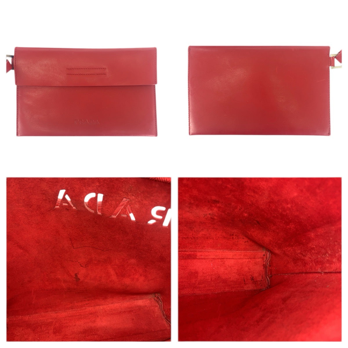 23683
PRADA プラダ パンチング レッド レザー / スウェード トートバッグ ショルダーバッグ レディース AB28