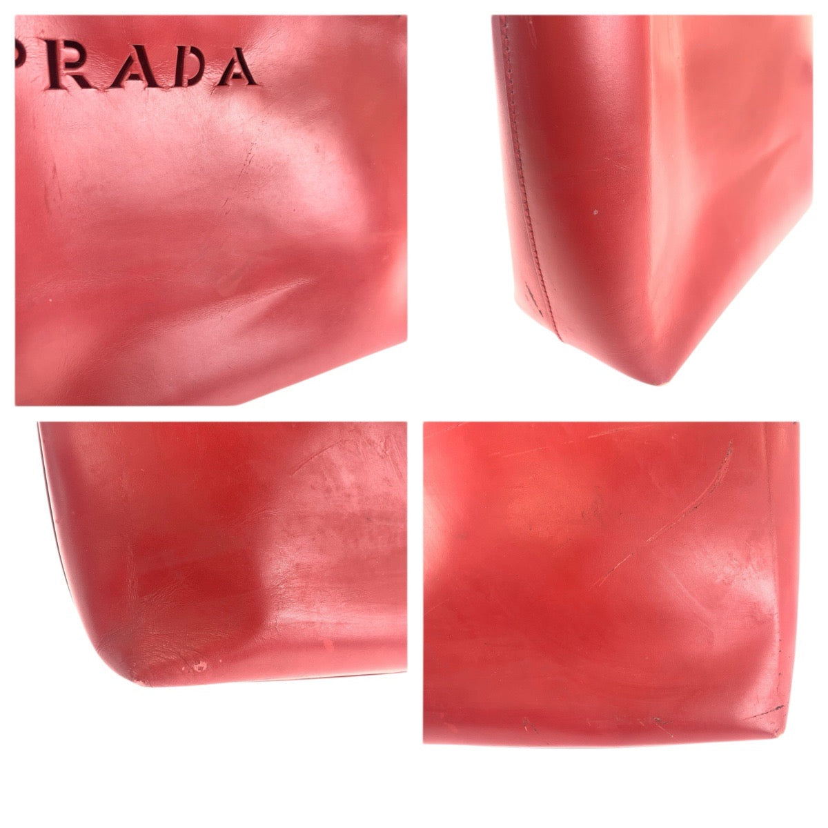 23683
PRADA プラダ パンチング レッド レザー / スウェード トートバッグ ショルダーバッグ レディース AB28