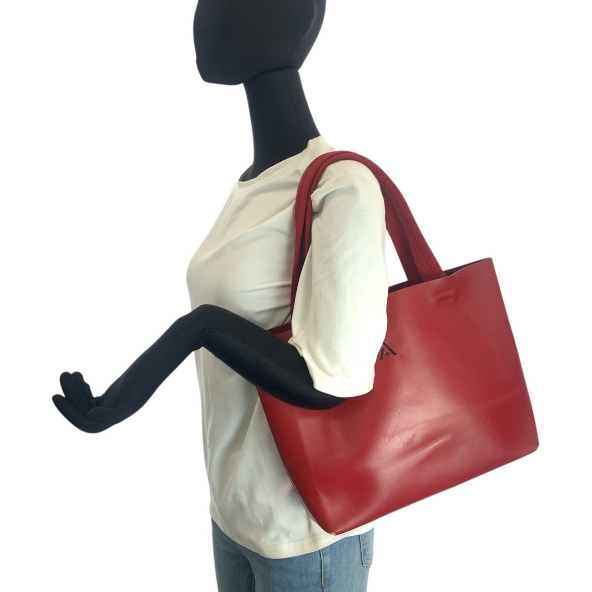 23683
PRADA プラダ パンチング レッド レザー / スウェード トートバッグ ショルダーバッグ レディース AB28