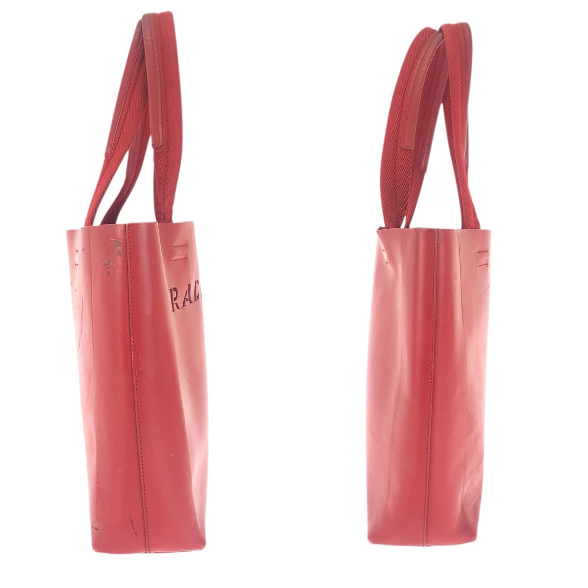 23683
PRADA プラダ パンチング レッド レザー / スウェード トートバッグ ショルダーバッグ レディース AB28