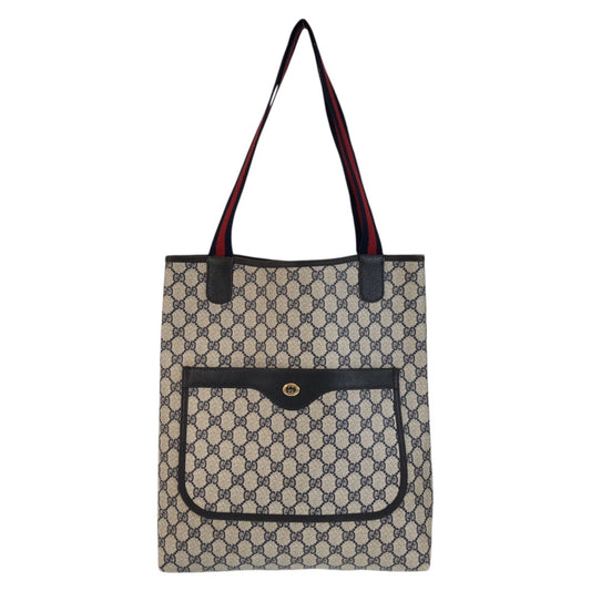23687
GUCCI グッチ ヴィンテージ シェリーライン グレー ネイビー GGスプリームキャンバス 89 02 003 トートバッグ ショルダーバッグ レディース ABP28