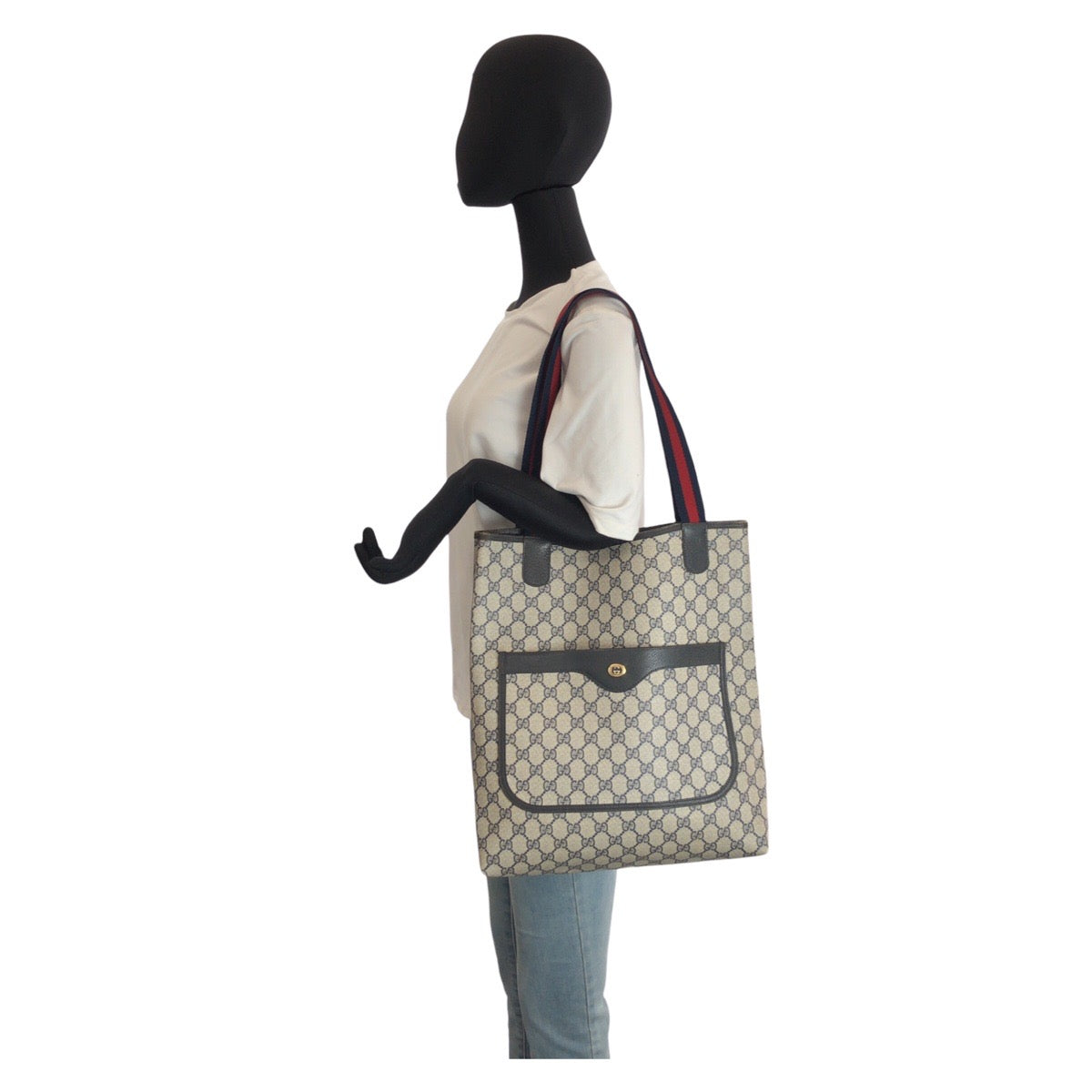 23687
GUCCI グッチ ヴィンテージ シェリーライン グレー ネイビー GGスプリームキャンバス 89 02 003 トートバッグ ショルダーバッグ レディース ABP28