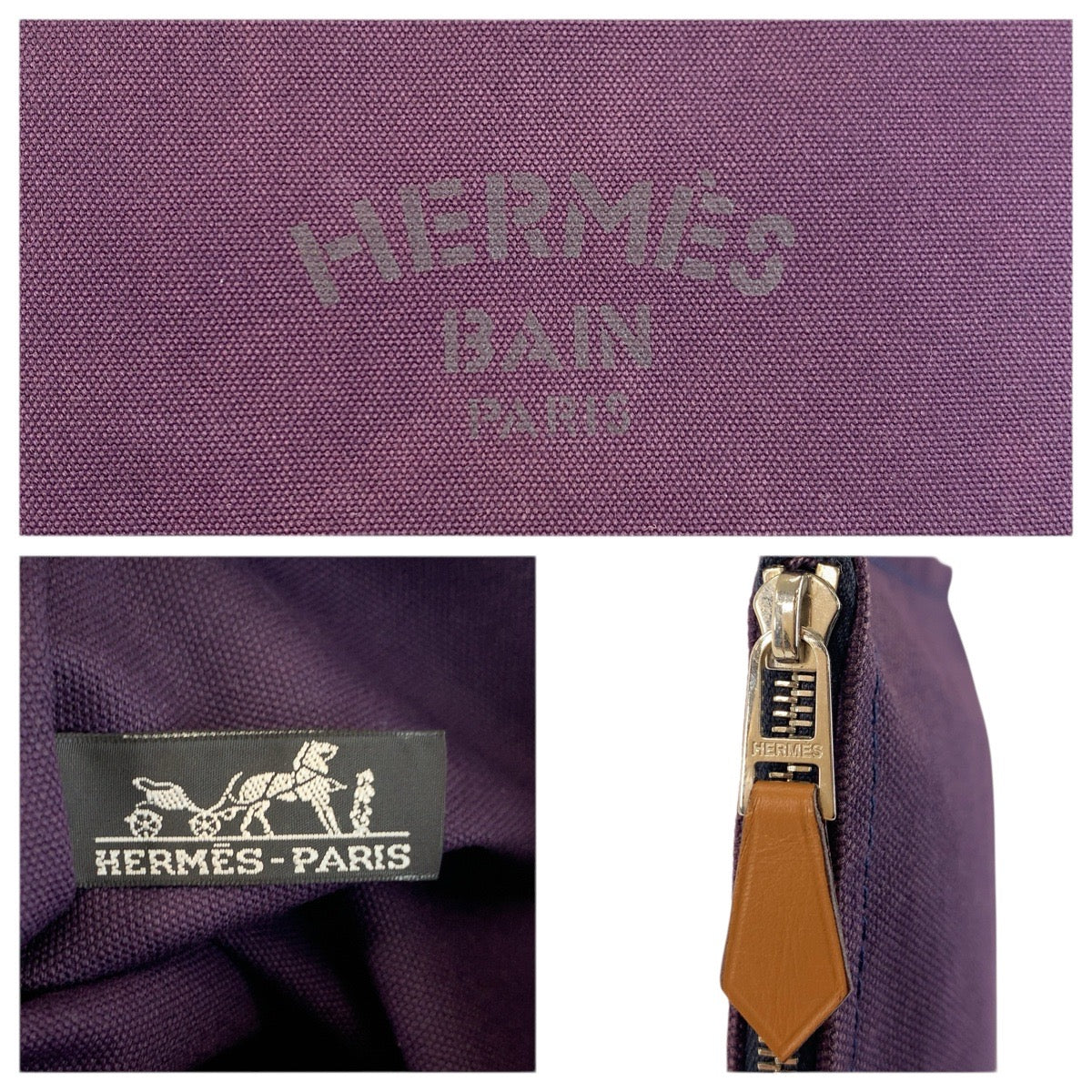 23690
HERMES エルメス ヨッティング トゥルースフラットGM パープル シルバー金具 コットン クラッチバッグ ポーチ レディース AB11