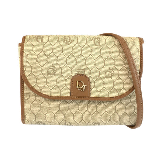 23693
Dior ディオール ヴィンテージ ベージュ ブラウン ゴールド金具 PVC / レザー ショルダーバッグ ポシェット レディース AB28