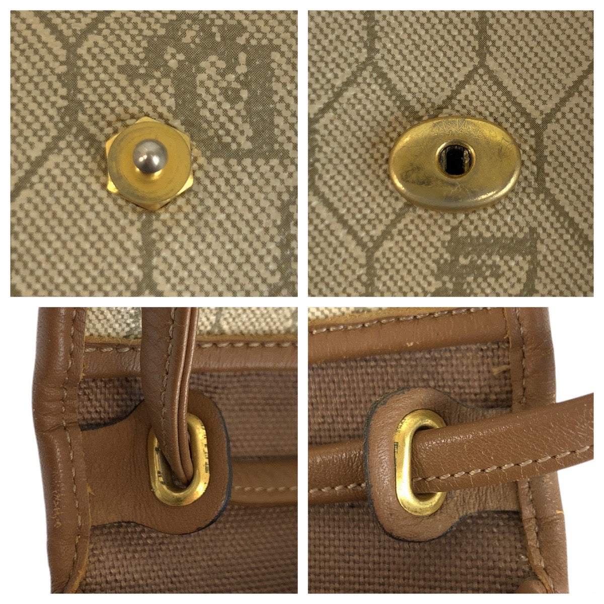 23693
Dior ディオール ヴィンテージ ベージュ ブラウン ゴールド金具 PVC / レザー ショルダーバッグ ポシェット レディース AB28
