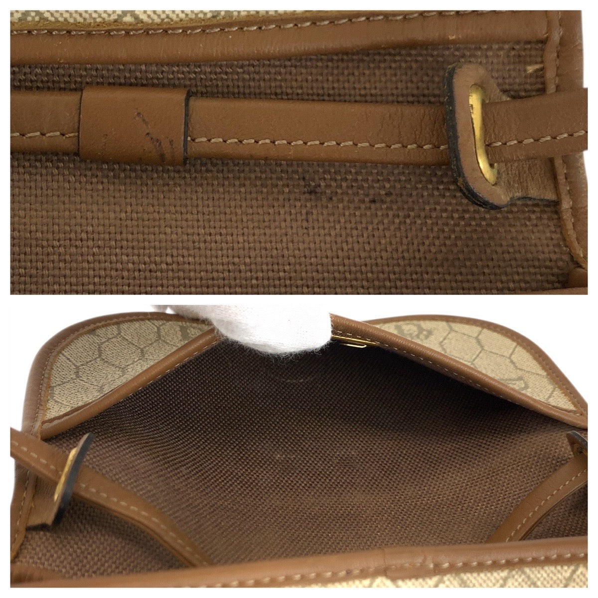 23693
Dior ディオール ヴィンテージ ベージュ ブラウン ゴールド金具 PVC / レザー ショルダーバッグ ポシェット レディース AB28