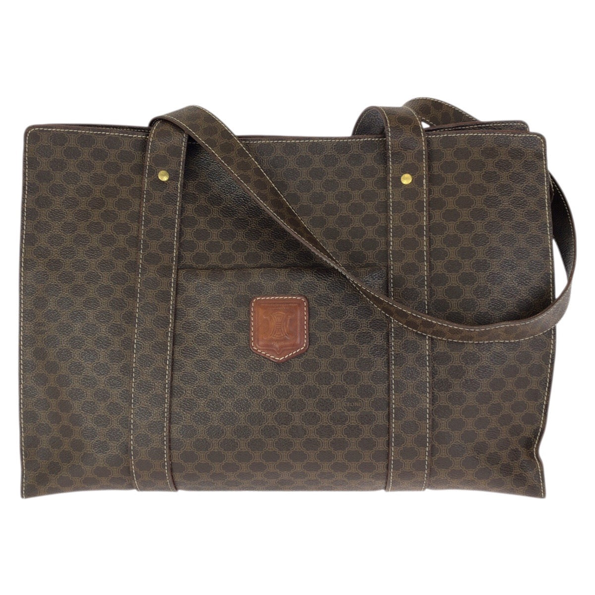23694
CELINE セリーヌ マカダム ダークブラウン ゴールド金具 PVC MC97/2 トートバッグ ショルダーバッグ レディース ABP42