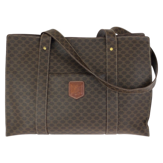 23694
CELINE セリーヌ マカダム ダークブラウン ゴールド金具 PVC MC97/2 トートバッグ ショルダーバッグ レディース ABP42