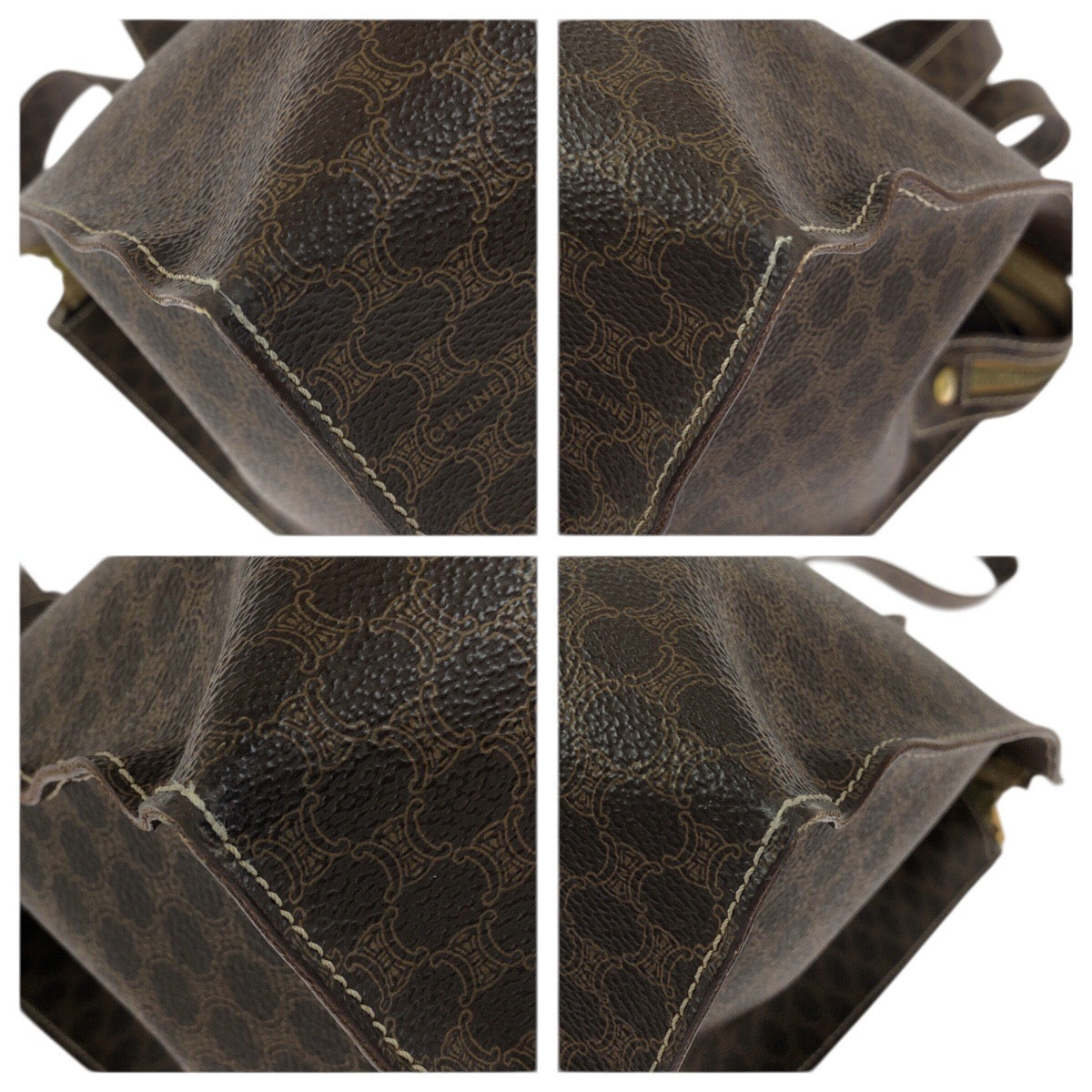 23694
CELINE セリーヌ マカダム ダークブラウン ゴールド金具 PVC MC97/2 トートバッグ ショルダーバッグ レディース ABP42