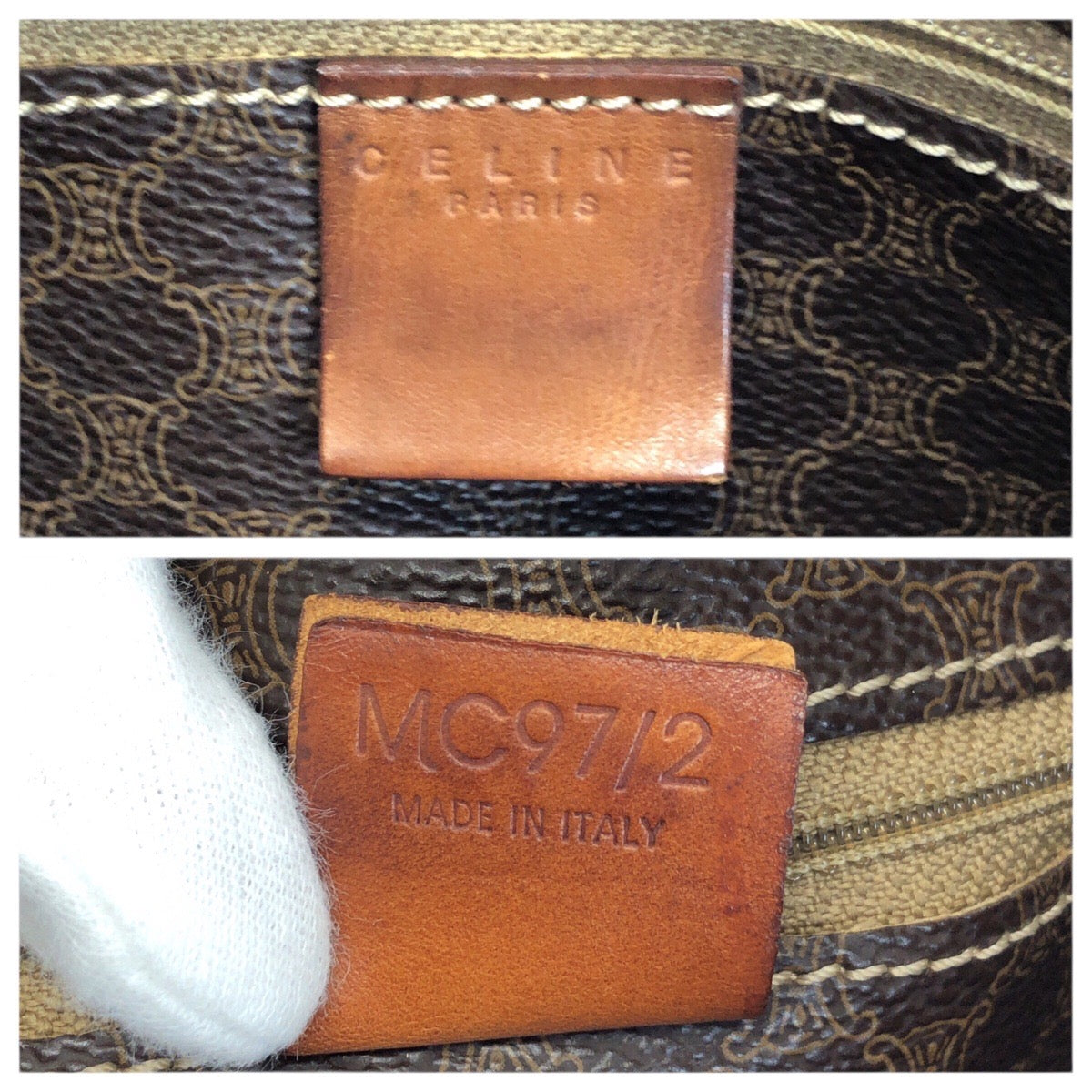 23694
CELINE セリーヌ マカダム ダークブラウン ゴールド金具 PVC MC97/2 トートバッグ ショルダーバッグ レディース ABP42