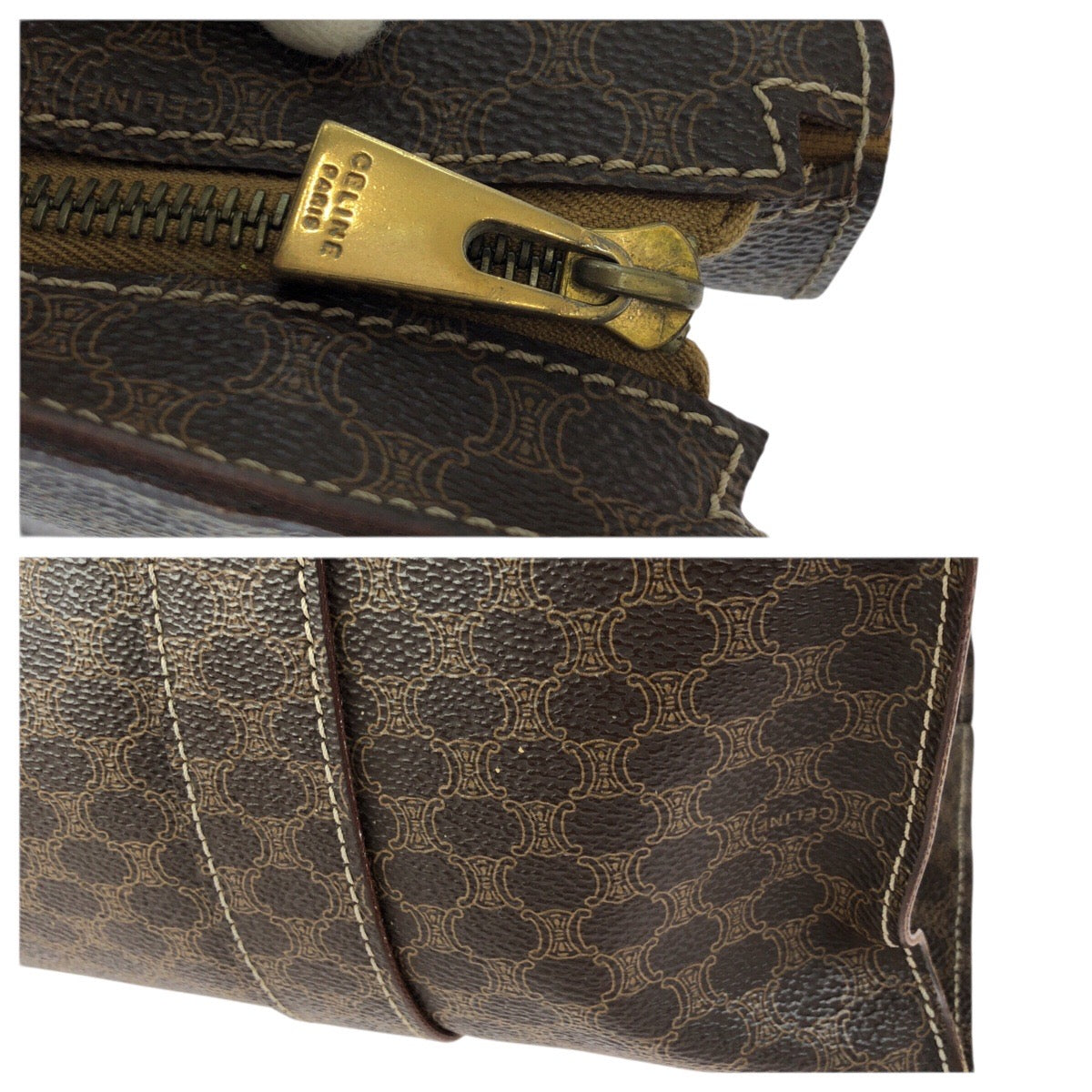 23694
CELINE セリーヌ マカダム ダークブラウン ゴールド金具 PVC MC97/2 トートバッグ ショルダーバッグ レディース ABP42