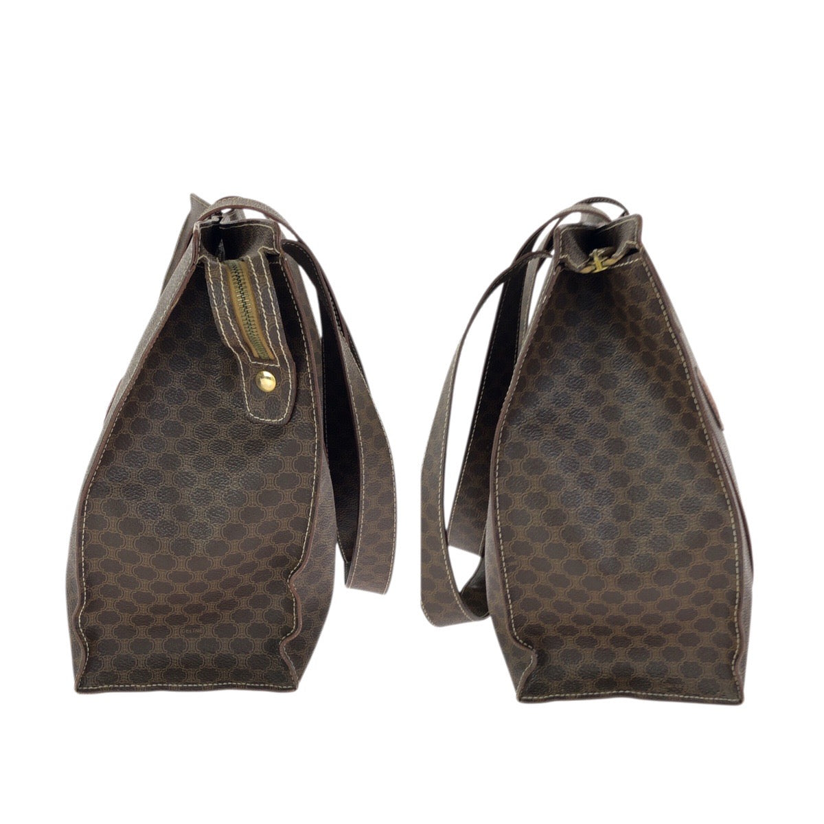 23694
CELINE セリーヌ マカダム ダークブラウン ゴールド金具 PVC MC97/2 トートバッグ ショルダーバッグ レディース ABP42