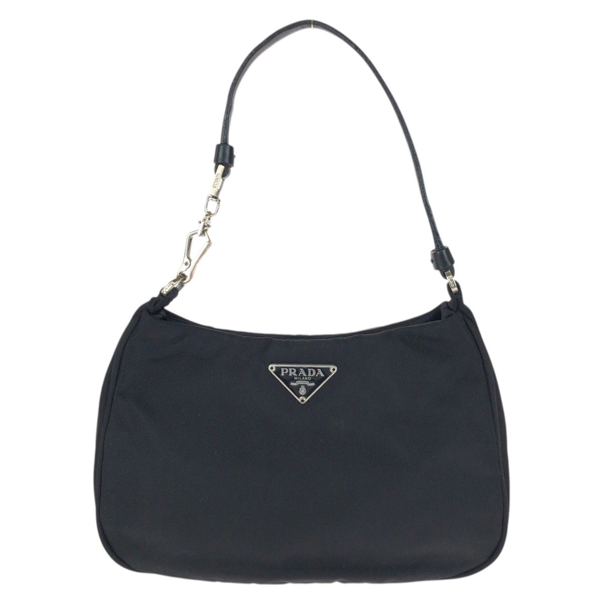 23696
PRADA プラダ テスート 三角ロゴプレート ブラック 黒 シルバー金具 ナイロン / レザー ハンドバッグ アクセサリーポーチ レディース A42