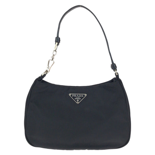 23696
PRADA プラダ テスート 三角ロゴプレート ブラック 黒 シルバー金具 ナイロン / レザー ハンドバッグ アクセサリーポーチ レディース A42