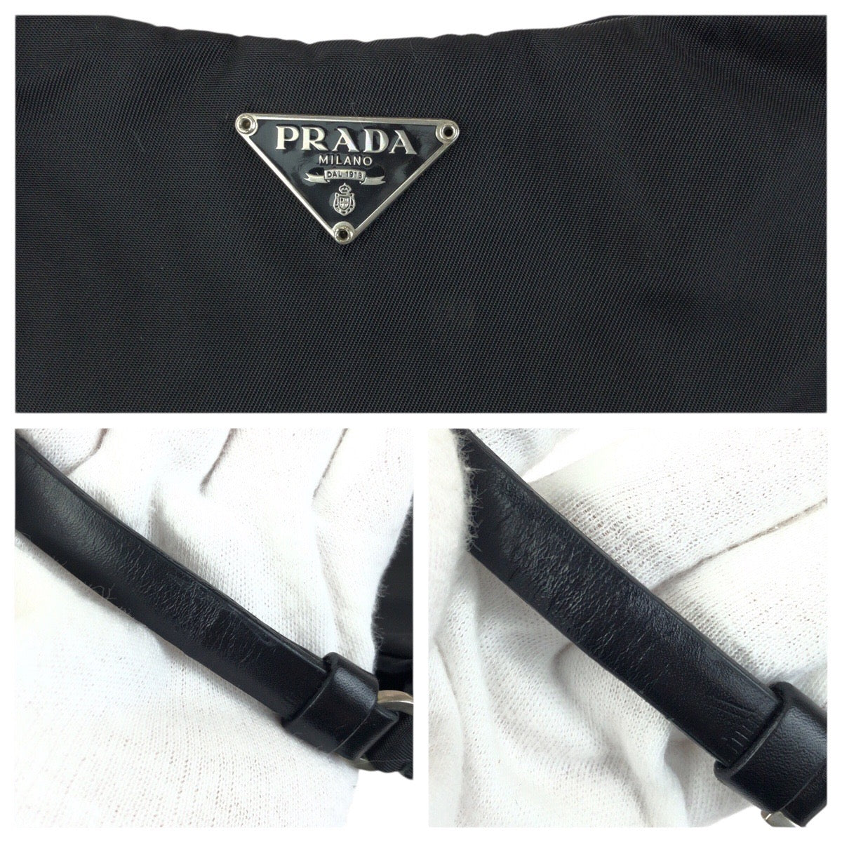 23696
PRADA プラダ テスート 三角ロゴプレート ブラック 黒 シルバー金具 ナイロン / レザー ハンドバッグ アクセサリーポーチ レディース A42