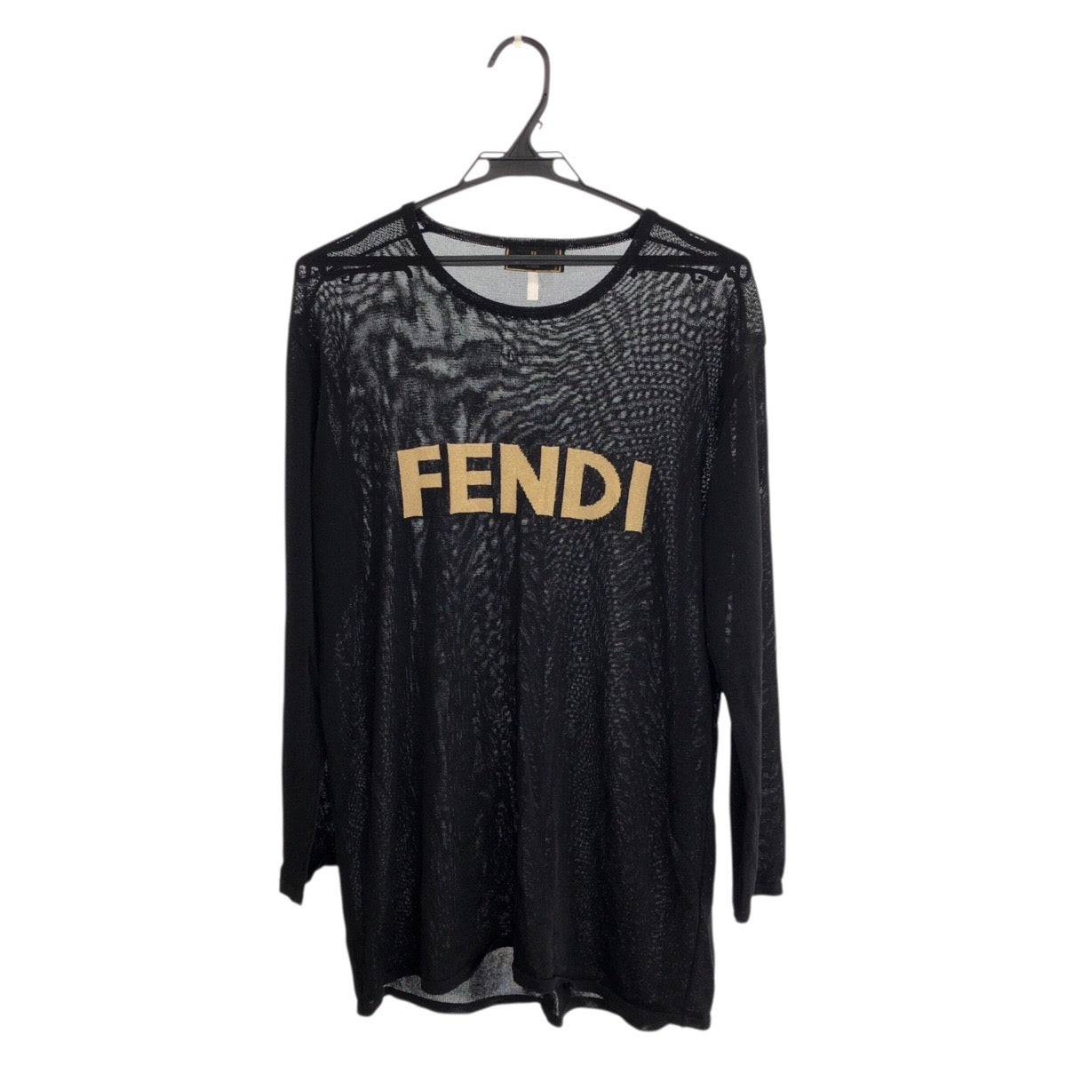 23699
FENDI フェンディ シースルー サイズ42 ブラック 黒 ゴールド ポリエステル 長袖Ｔシャツ メンズ ABP30