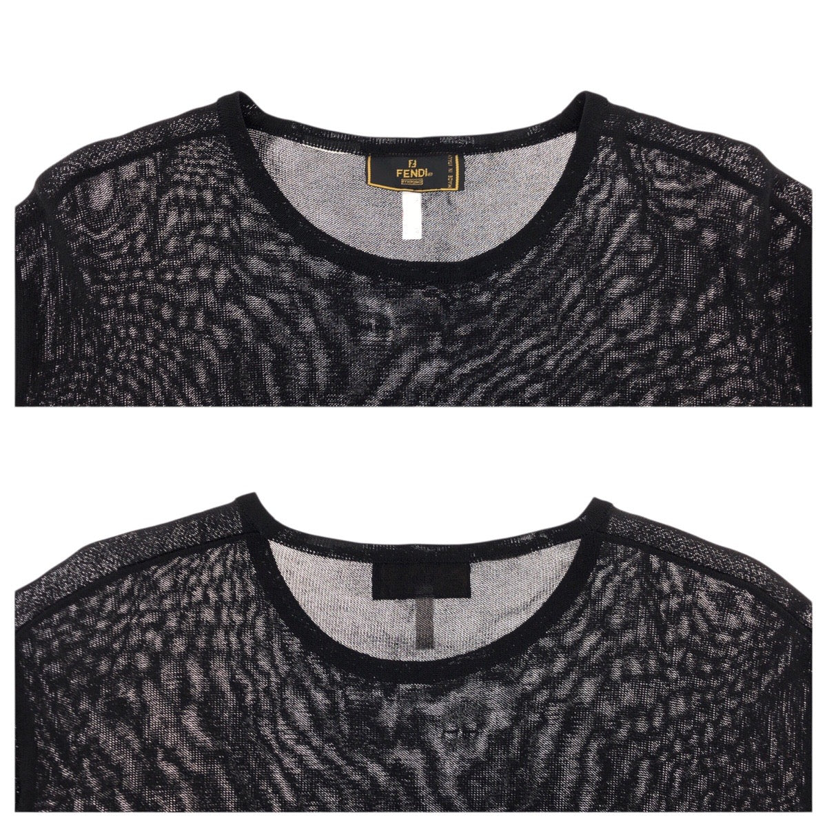 23699
FENDI フェンディ シースルー サイズ42 ブラック 黒 ゴールド ポリエステル 長袖Ｔシャツ メンズ ABP30