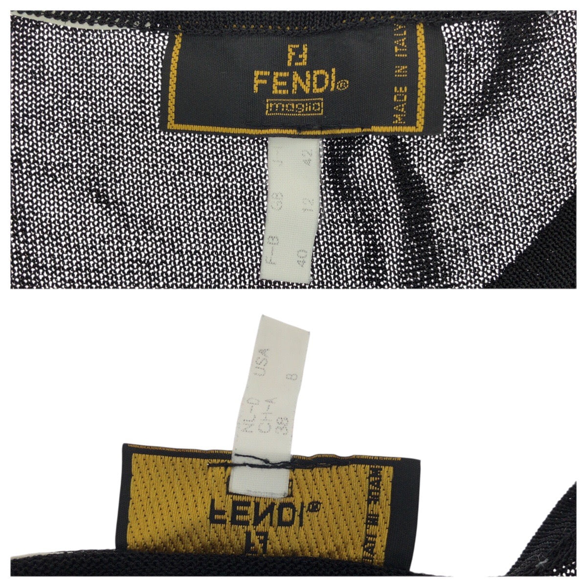 23699
FENDI フェンディ シースルー サイズ42 ブラック 黒 ゴールド ポリエステル 長袖Ｔシャツ メンズ ABP30