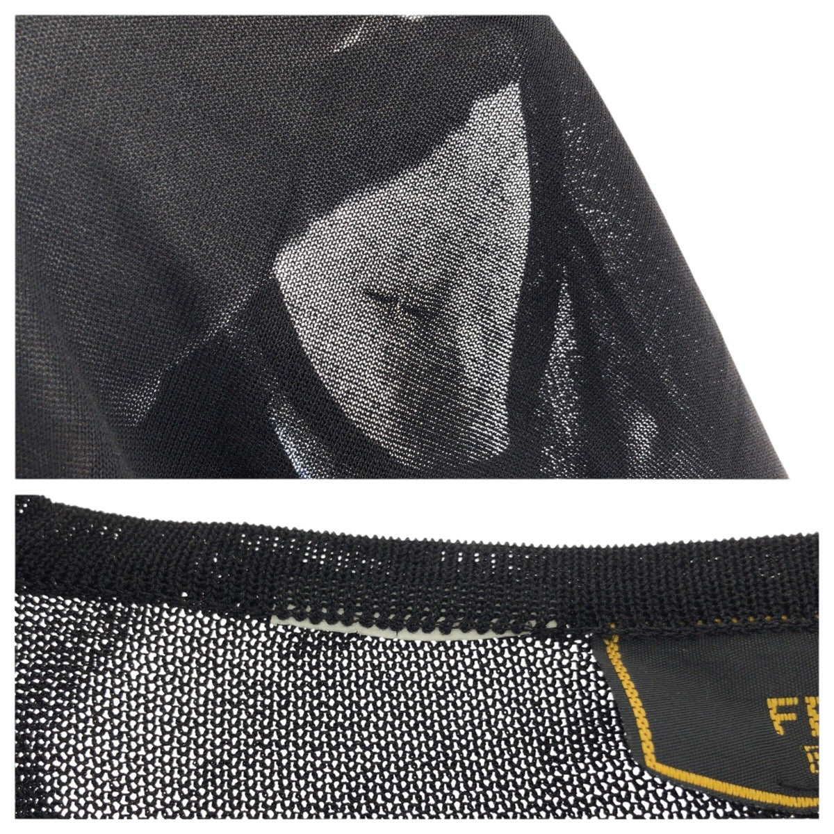 23699
FENDI フェンディ シースルー サイズ42 ブラック 黒 ゴールド ポリエステル 長袖Ｔシャツ メンズ ABP30