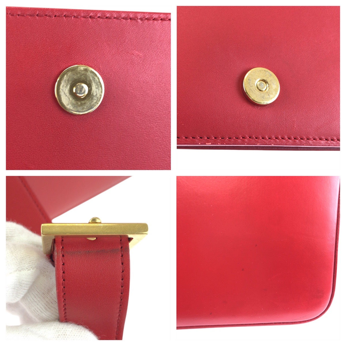 23702
SAINT LAURENT YSL Université Red Gold Hardware Leather GN2357 403 0914 Shoulder Bag Pochette Women's ABP94