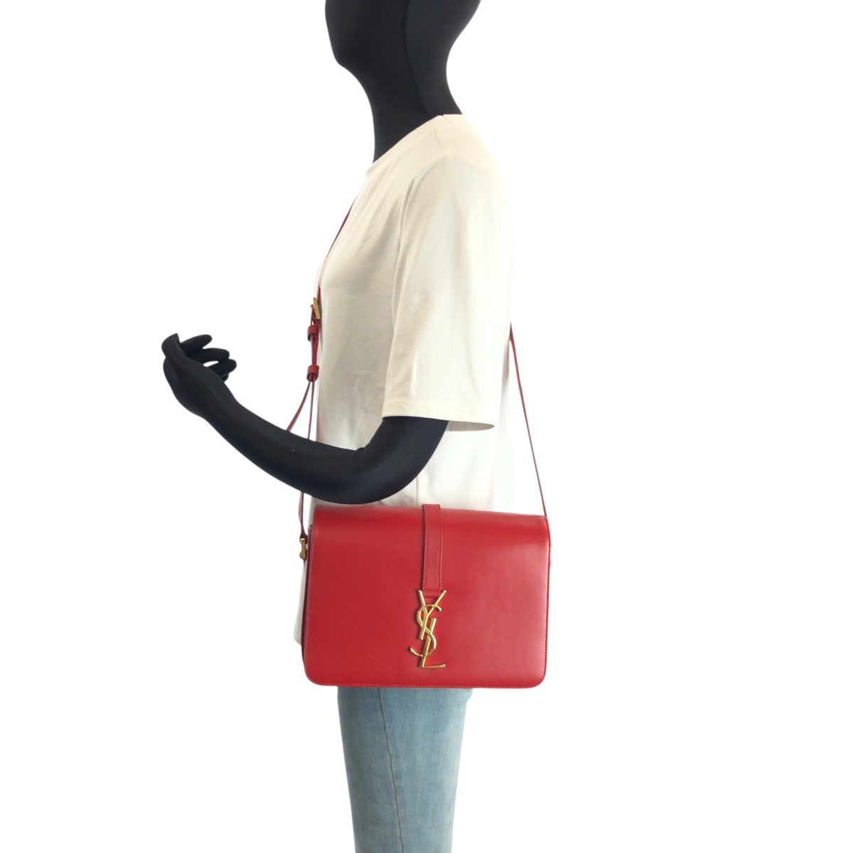 23702
SAINT LAURENT YSL Université Red Gold Hardware Leather GN2357 403 0914 Shoulder Bag Pochette Women's ABP94